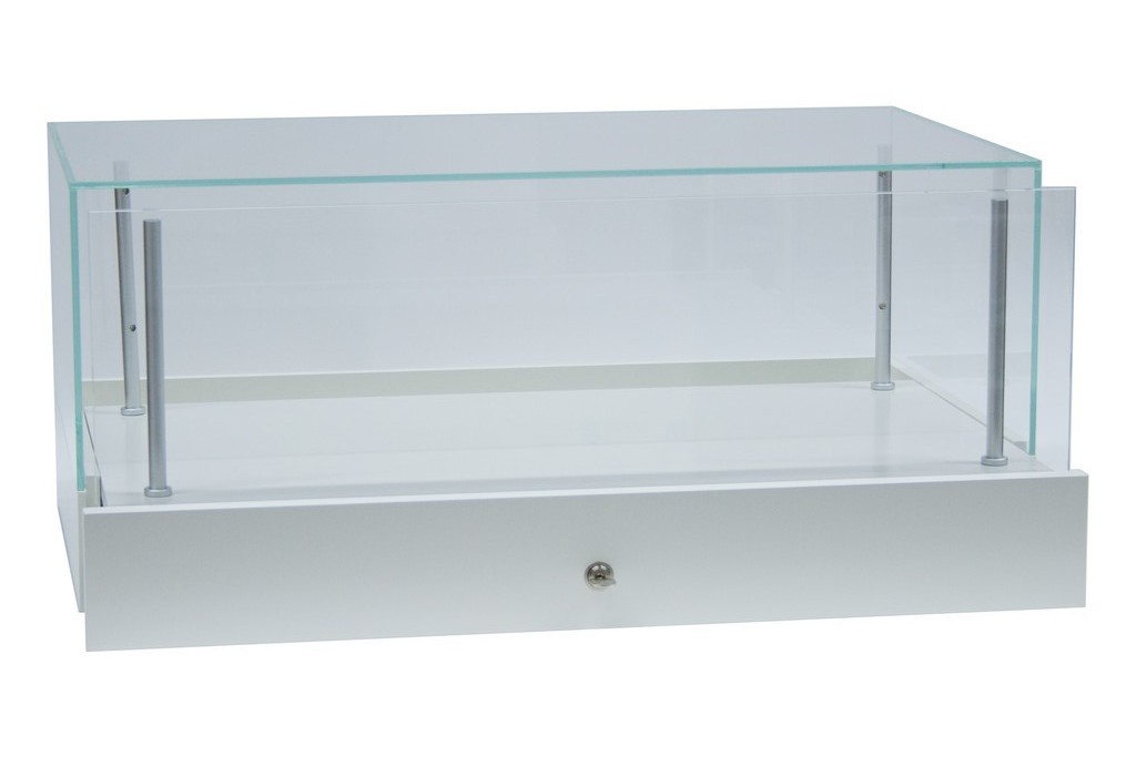 Counter showcase display case with a drawer