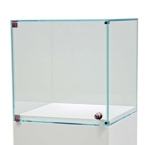 Glass display case with a door